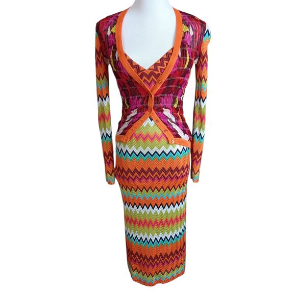 MISSONI Crochet Knit Maxi Mid Dress Smocked Cardigan Set Pristine 40/4 Two Piece - Picture 15 of 16